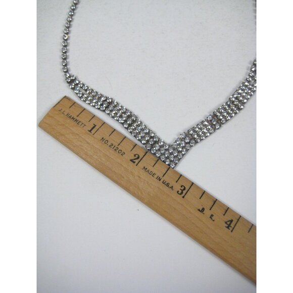 Vintage Prong Set Rhinestone V Shaped Necklace Silvertone Multi Strand 15 inch - Picture 2 of 10